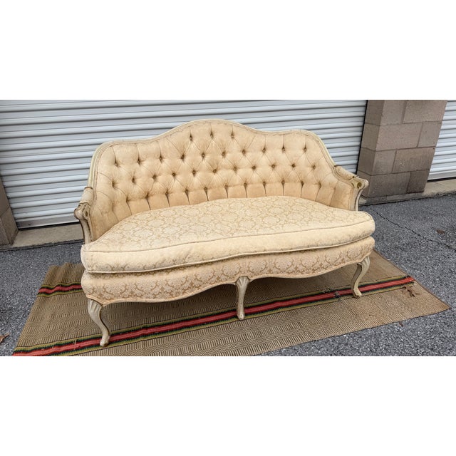 A Nice Vintage French Canapé Style Paint Decorated Love Seat, Circa 1950’s For Sale - Image 18 of 18