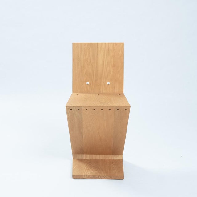 Brown Set of Zigzag Chairs in Elmwood attributed to Gerrit Thomas Rietveld for Rietveld, 1990s For Sale - Image 8 of 18