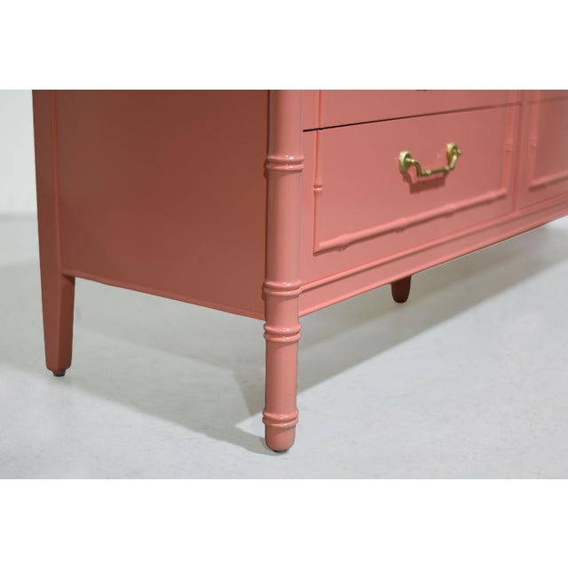 Mid Century Hollywood Regency Faux Bamboo Dresser With Brass Hardware by Thomasville For Sale - Image 12 of 15