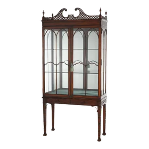 Chinese Chippendale Mahogany China Cabinet with Reticulated Crest 20thC