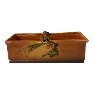 1940s Roseville Pine Cone Brown Rare Window Box Planter W/ Handle For Sale