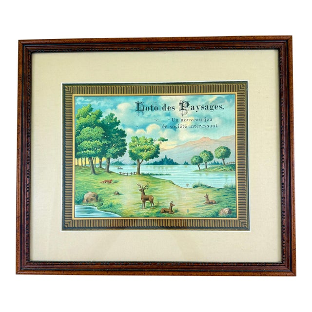 Loto Des Paysages French Game Box Lid, Chromolithograph, Framed, Circa 1900 For Sale