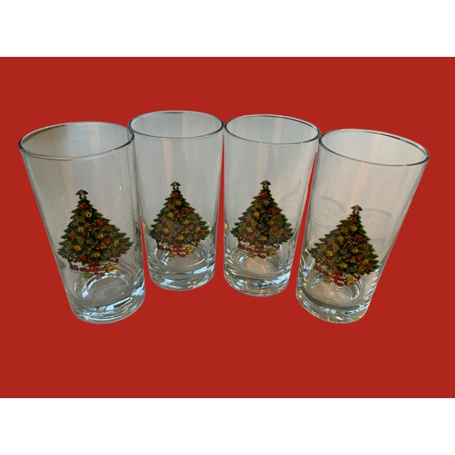 Glass Vintage Christmas Tree Tumbler Glasses, a Set of 4 For Sale - Image 7 of 9