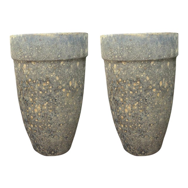 1960s Monumental Pair of Glazed Pottery Garden Urns For Sale