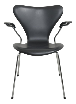 Seven Armchairs in Black Leather by Arne Jacobsen, 1990s, Set of 5