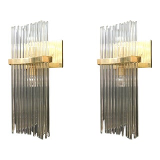 1970s Glass Rod Sconces by Sciolari, a Pair For Sale