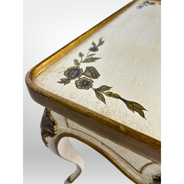 Florentine Hand Painted Gold Shell Detail Tea Table Mid-Century Hoof Foot For Sale - Image 11 of 12