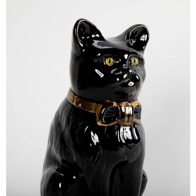 Mid 20th Century Midcentury French Glazed Ceramic Black Cat For Sale - Image 5 of 11