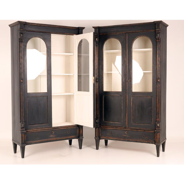 Black Hand-Painted Pine Display Cabinets, 1880, Set of 2 For Sale - Image 8 of 17