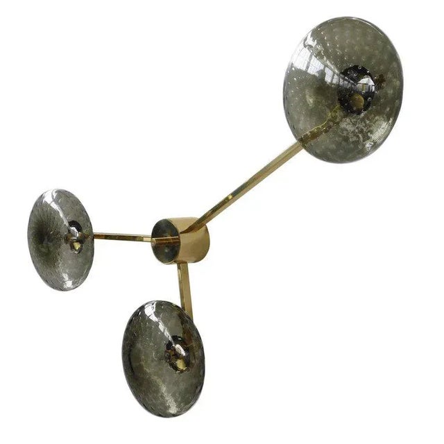 Mid-Century Modern Trio Polished Brass Smoky Bubbles Glass Flush Mount by Fabio Ltd For Sale - Image 3 of 8