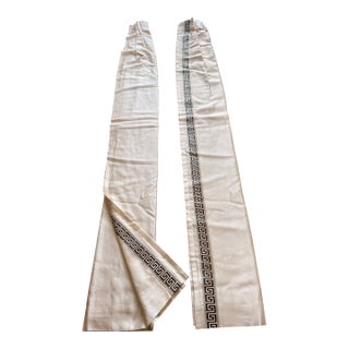 Pair of Ethan Allen Curtains – Cream With Greek Key Border For Sale
