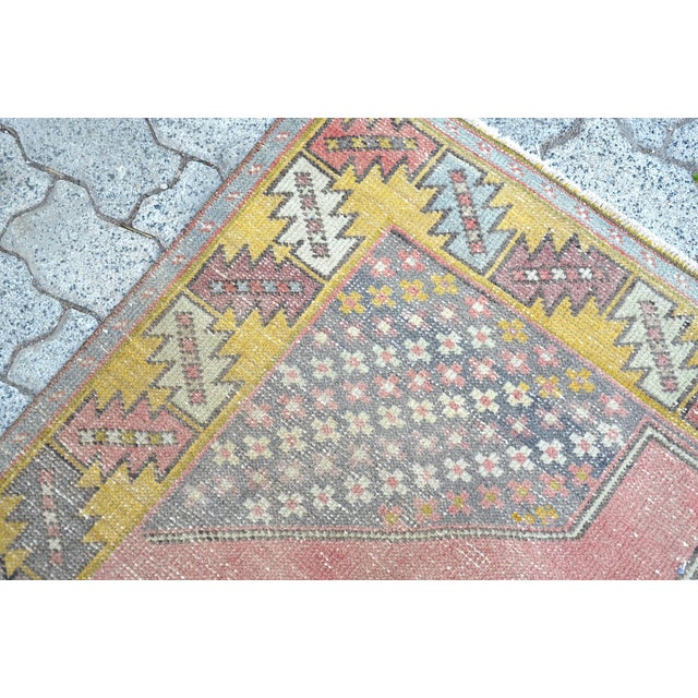 Vintage Pink and Yellow Rug For Sale - Image 9 of 13