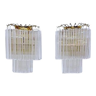 1950s Italian Mid-Century Modern Brass Wall Sconces With Crystal Tube - a Pair For Sale