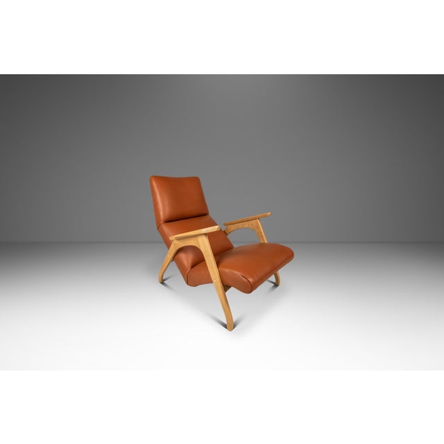 Mid-Century Modern Rare Mid-Century Modern Sculptural Lounge Chair & Ottoman in Oak & Italian Leather in the Manner of Adrian Pearsall, Usa, C. 1960s For Sale - Image 3 of 18