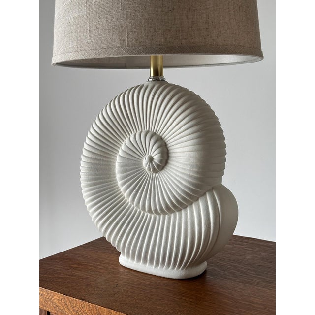 White Vintage Plaster Nautilus Table Lamps, Pair For Sale - Image 8 of 16