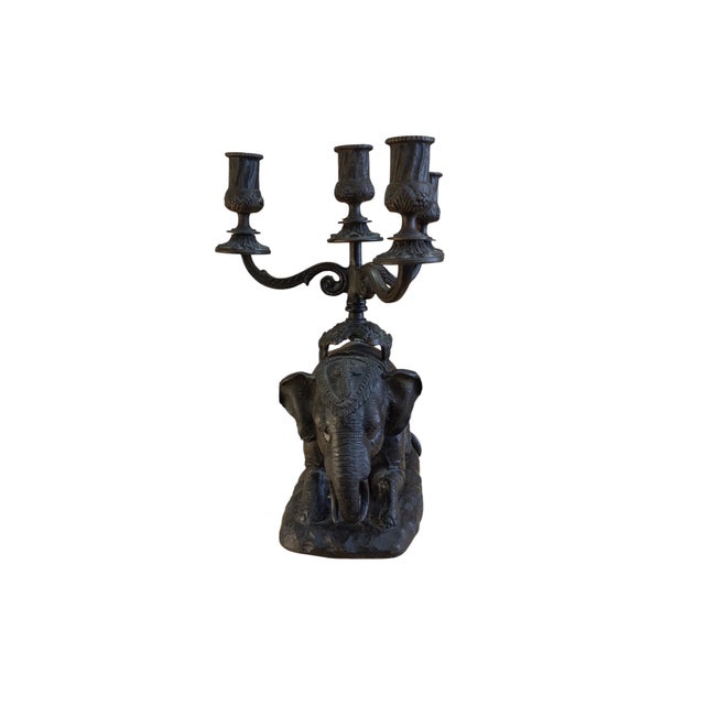 Chinese Vintage Ornate Bronze Four-Arm Elephant Candelabra For Sale - Image 3 of 8