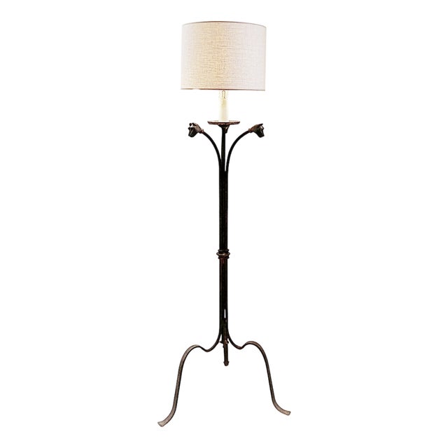 Tripod Floor Lamp in Wrought Iron For Sale