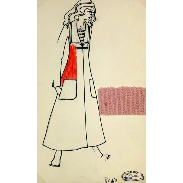 Vintage Paris Fashion Drawing - Knit Overcoat, C. 1980 For Sale