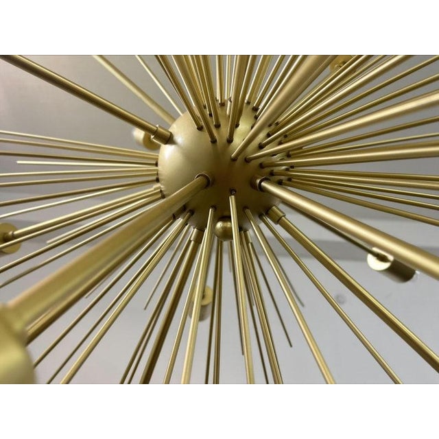 Mid Century Modern Brushed Brass Sputnik Chandelier | Starburst Pendant Light Fixture | Modern Chandelier | For Sale - Image 4 of 9