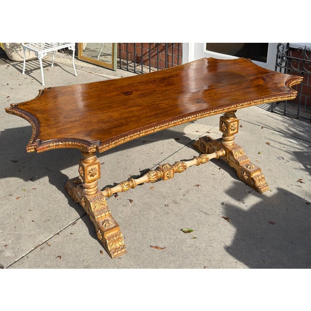 Antique Italian Walnut & Giltwood Dining or Center Table For Sale - Image 4 of 6