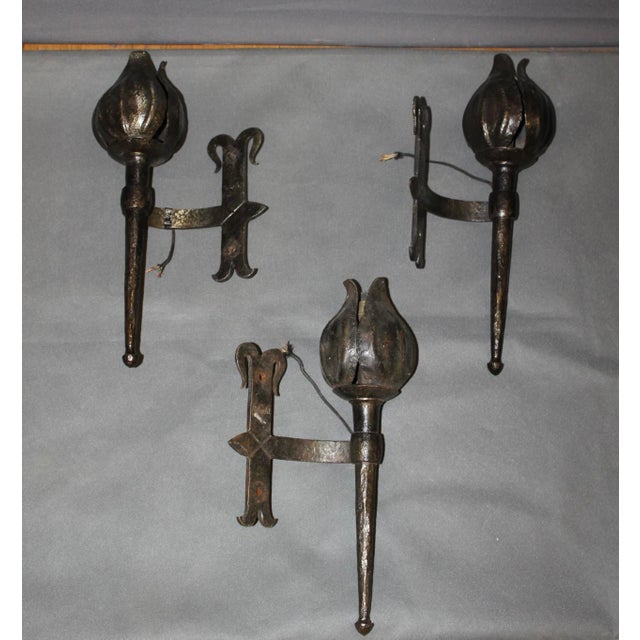Medieval Wrought Iron Wall Sconces from Reboulet, 1970s, Set of 6 For Sale - Image 3 of 16