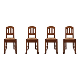 Early Art Deco Oak & Wicker Dining Chairs, Belgium, 1915, Set of 4 For Sale