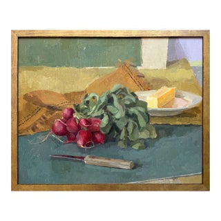Radish and Butter With Knife, Original Painting by Caroline Gray, Framed For Sale