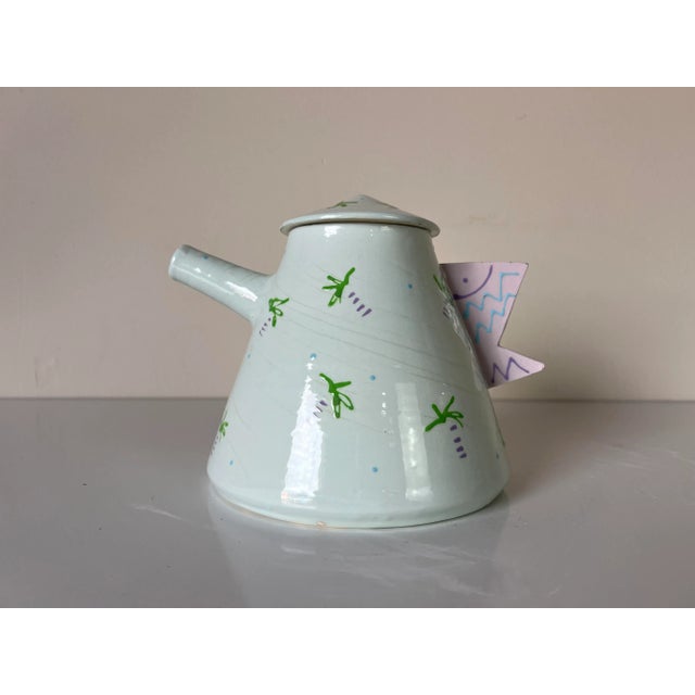 80's Postmodern Memphis - Style Ceramic Teapot Vase, Signed For Sale - Image 13 of 13