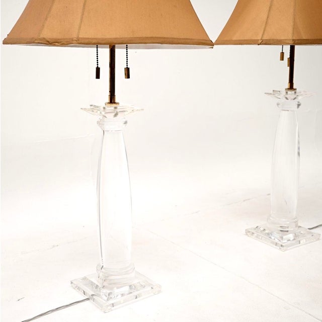 Gold Vintage Acrylic and Brass Table Lamps from Karl Springer, 1970s, Set of 2 For Sale - Image 8 of 12