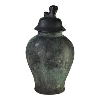 Maitland Smith Vase Heavy Bronze Lidded Mantel Urn Vase Fu Dog Lid For Sale