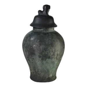 Vintage Maitland-Smith Bronze Lidded Urn With Fu-Dog Finial, 15.5", 1980s