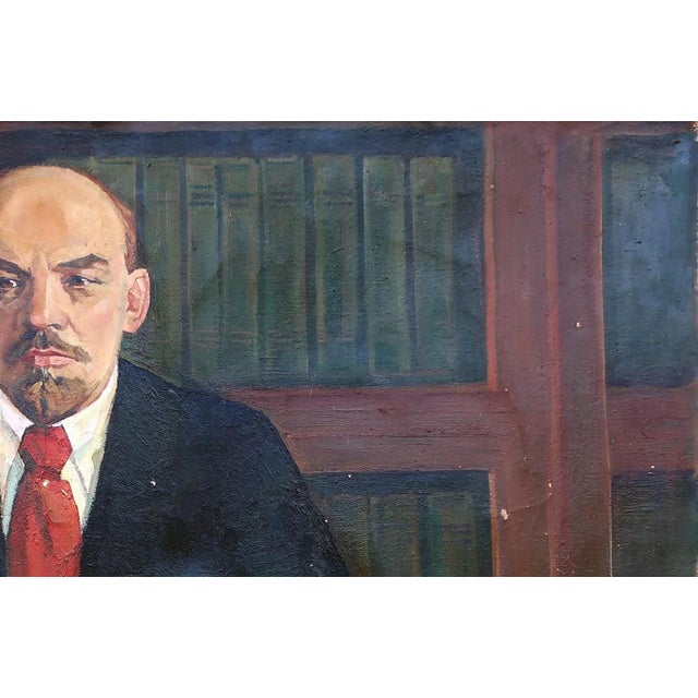 Realism 1970s Lenin Portrait, Antique Oil Painting, Soviet Socialist Realism Art 100-150 For Sale - Image 3 of 6