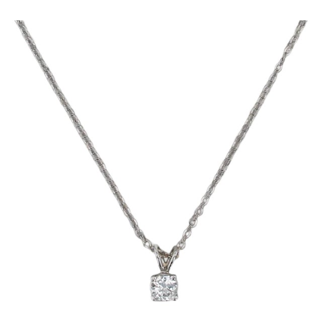 0.42ct Round Diamond Solitaire Pendant Necklace 14k White Gold 15.5" Cable Chain For Sale