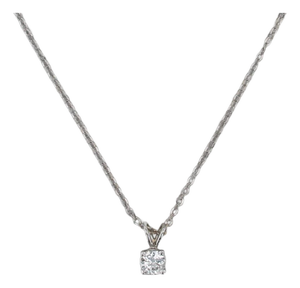 0.42ct Round Diamond Solitaire Pendant Necklace 14k White Gold 15.5" Cable Chain