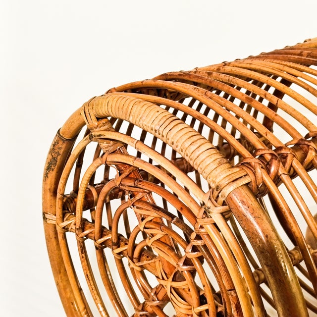French Riviera Style Rattan Stool or Basket by Tito Agnoli, Italy, 1970s For Sale - Image 12 of 13