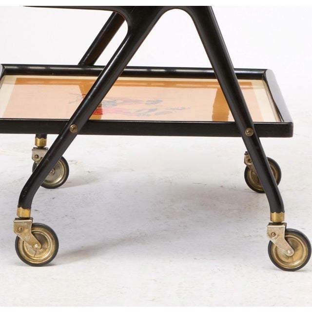 Wood Mid-Century Italian Ebonized Wood Three-Tiered Bar Cart With Removable Trays For Sale - Image 7 of 11