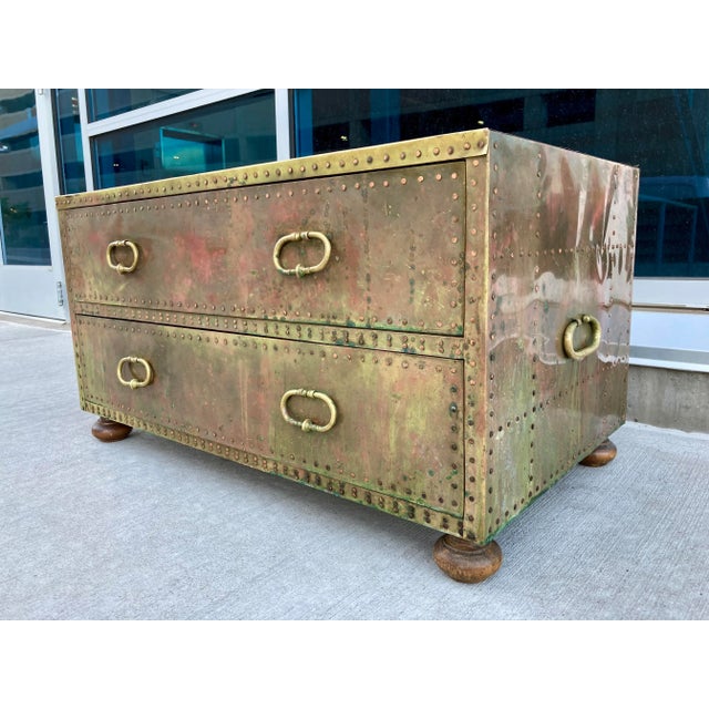 Campaign Brass-Clad Campaign Coffee Table From Sarreid Ltd. Spain For Sale - Image 3 of 13