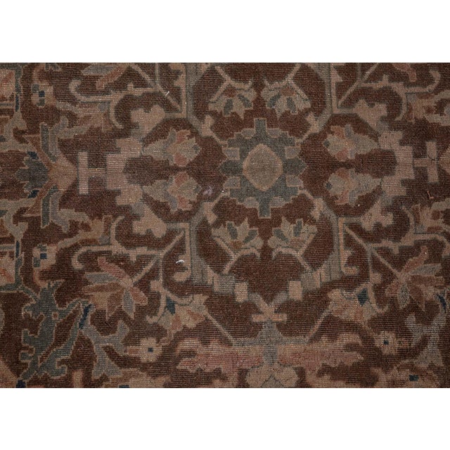 1900 - 1909 Antique Persian Sarouk Botanic Brown Handmade Wool Rug For Sale - Image 5 of 9