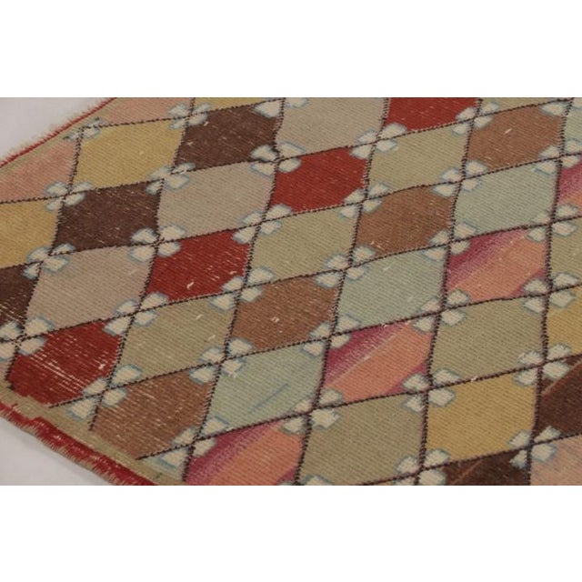 Traditional Vintage Distressed Rug, Polychromatic Diamond Mosaic Patterns - Rug & Kilim For Sale - Image 3 of 10