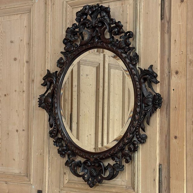 Renaissance Late 19th to Early 20th Century Renaissance Revival Hand-Carved Beveled Mirror For Sale - Image 3 of 14