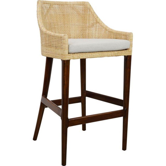 Wood and Rattan Bar Stools, Set of 4 For Sale - Image 6 of 7