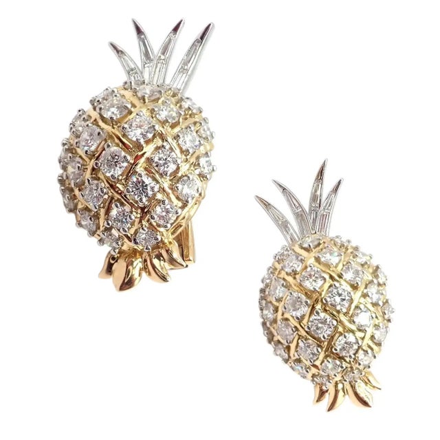 Verdura Vintage Pineapple Diamond Platinum & Yellow Gold Earrings, Pair For Sale - Image 13 of 14