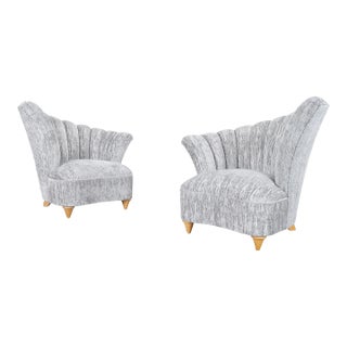Vintage Hollywood Regency Channel Back Velvet Lounge Chairs, 1980s For Sale