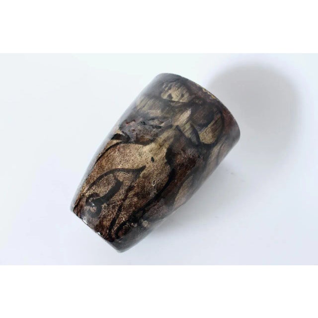 1950s Cereste Figurative Glazed Earthen Tone Oblong Art Pottery Vase For Sale - Image 6 of 12