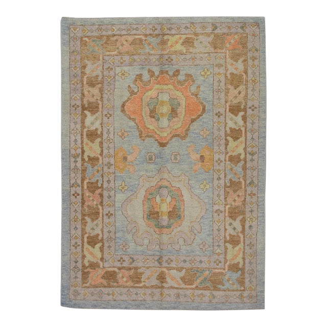 Modern Turkish Oushak Rug 5' x 6'9" For Sale