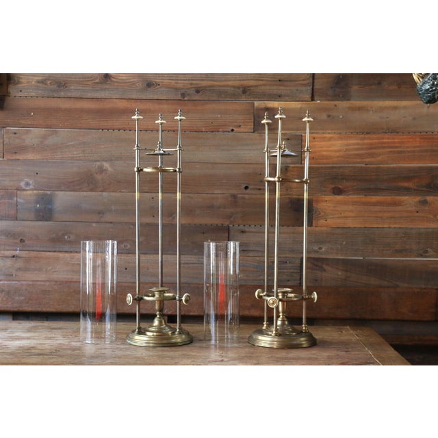 Vintage Pair of Chapman Brass & Glass Hurricane Candle Holders, 1985 For Sale - Image 13 of 18