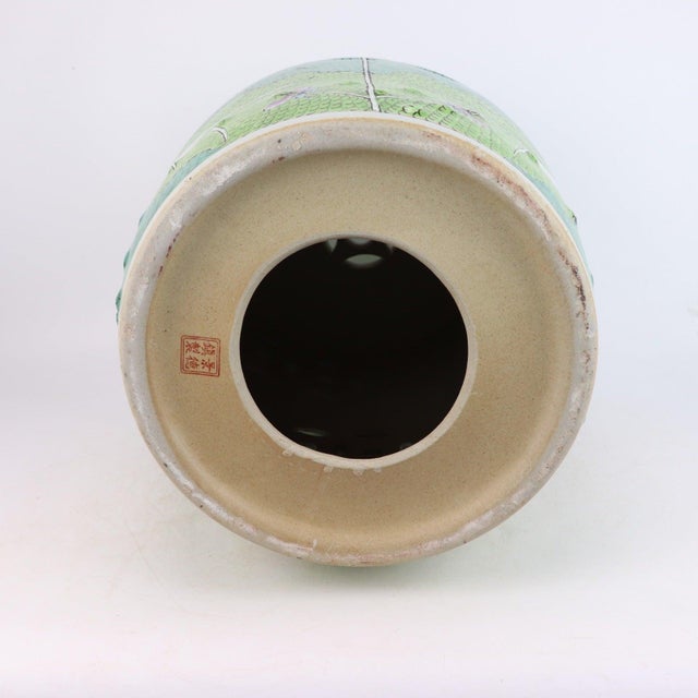 Limited Edition Hand-Painted Jingdezhen Porcelain Umbrella Stand – Bok Choy “Shou” Longevity Pattern For Sale - Image 4 of 7