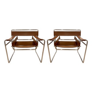 Marcel Breuer Wassily B3 Leather and Chrome Lounge Chairs For Sale