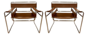 Marcel Breuer Wassily B3 Leather and Chrome Lounge Chairs