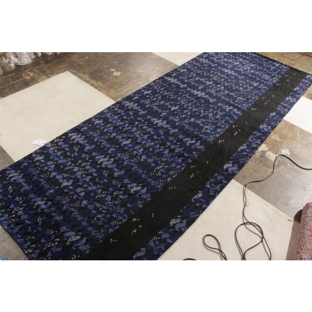 Mid-Century Modern Rug & Kilim’s Scandinavian Style Rug All Over Blue, Black Geometric Pattern For Sale - Image 3 of 8